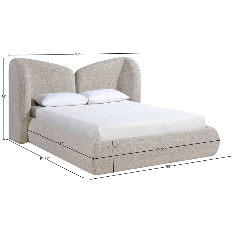 Meridian Furniture Elowen Beige Chenille Fabric Upholstered King Bed