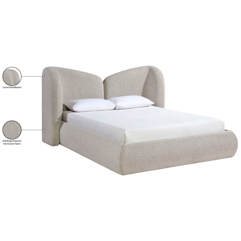 Meridian Furniture Elowen Beige Chenille Fabric Upholstered Queen Bed