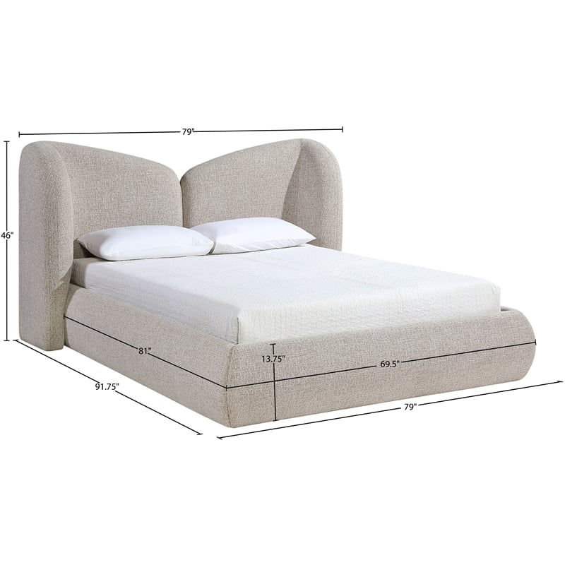 Meridian Furniture Elowen Beige Chenille Fabric Upholstered Queen Bed