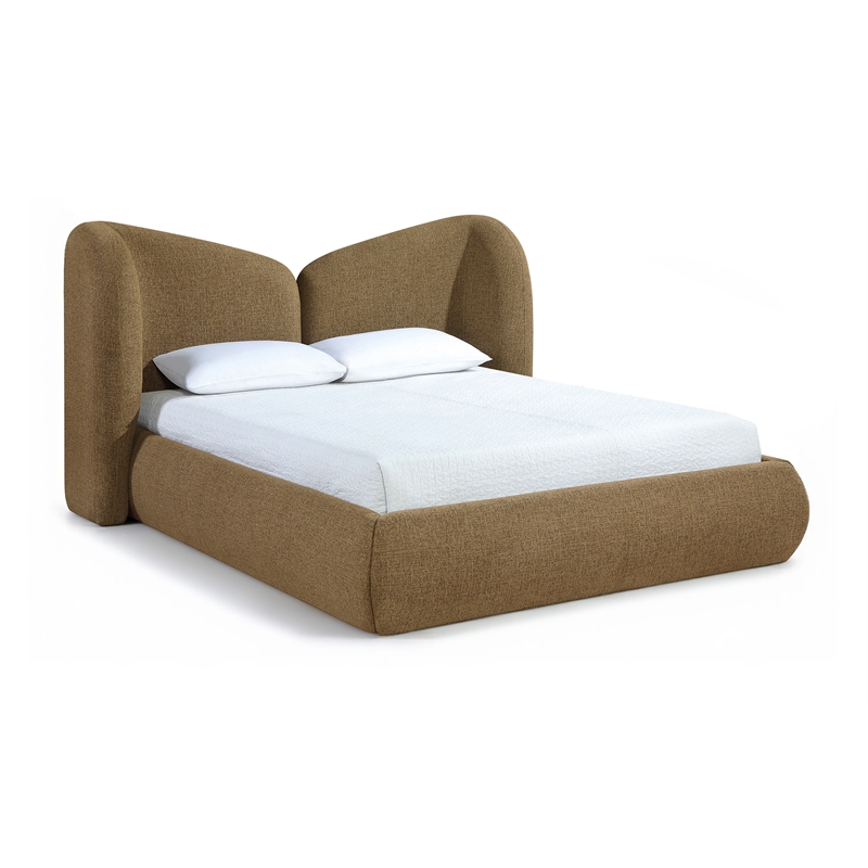 Meridian Furniture Elowen Brown Chenille Fabric Upholstered Queen Bed