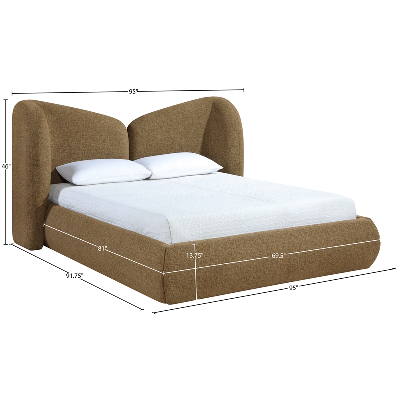 Meridian Furniture Elowen Brown Chenille Fabric Upholstered Queen Bed