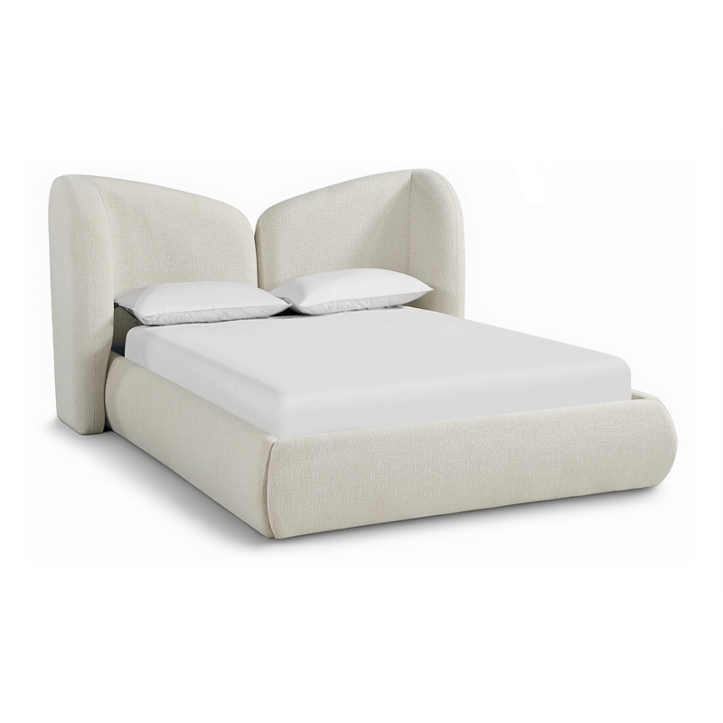 Meridian Furniture Elowen Cream Chenille Fabric Upholstered Full Bed