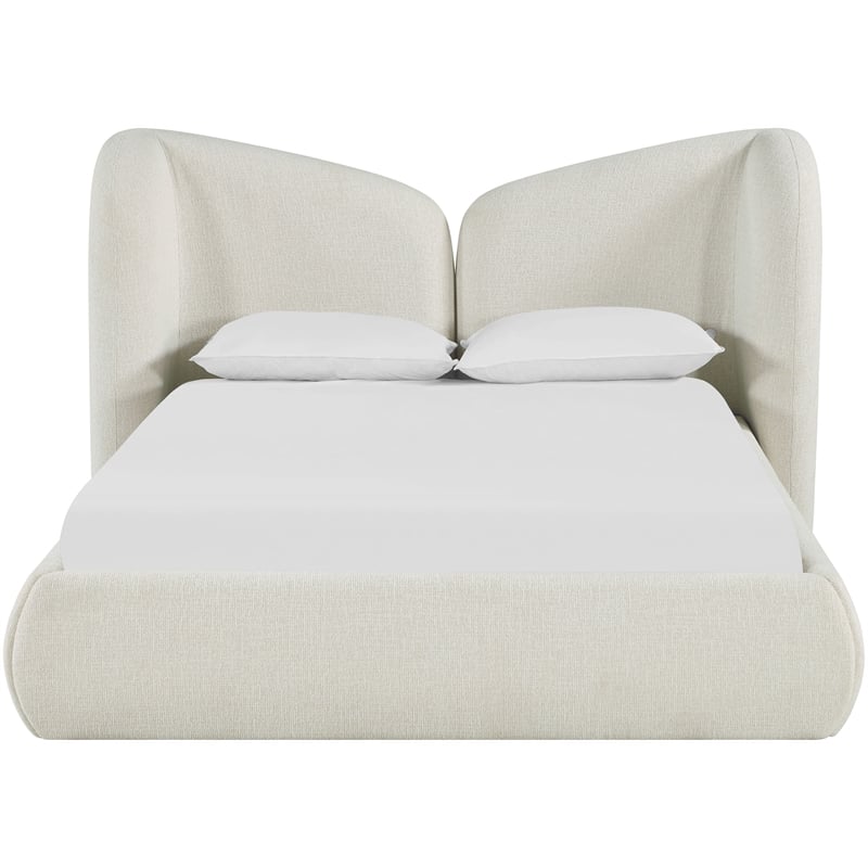 Meridian Furniture Elowen Cream Chenille Fabric Upholstered Queen Bed