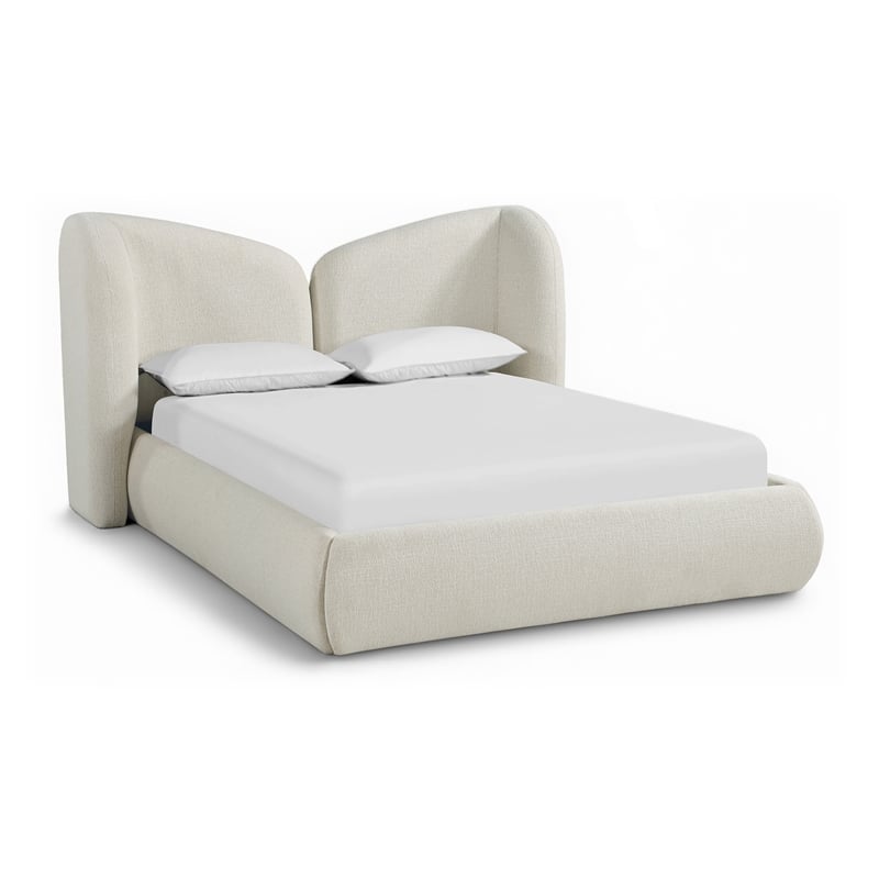 Meridian Furniture Elowen Cream Chenille Fabric Upholstered Queen Bed