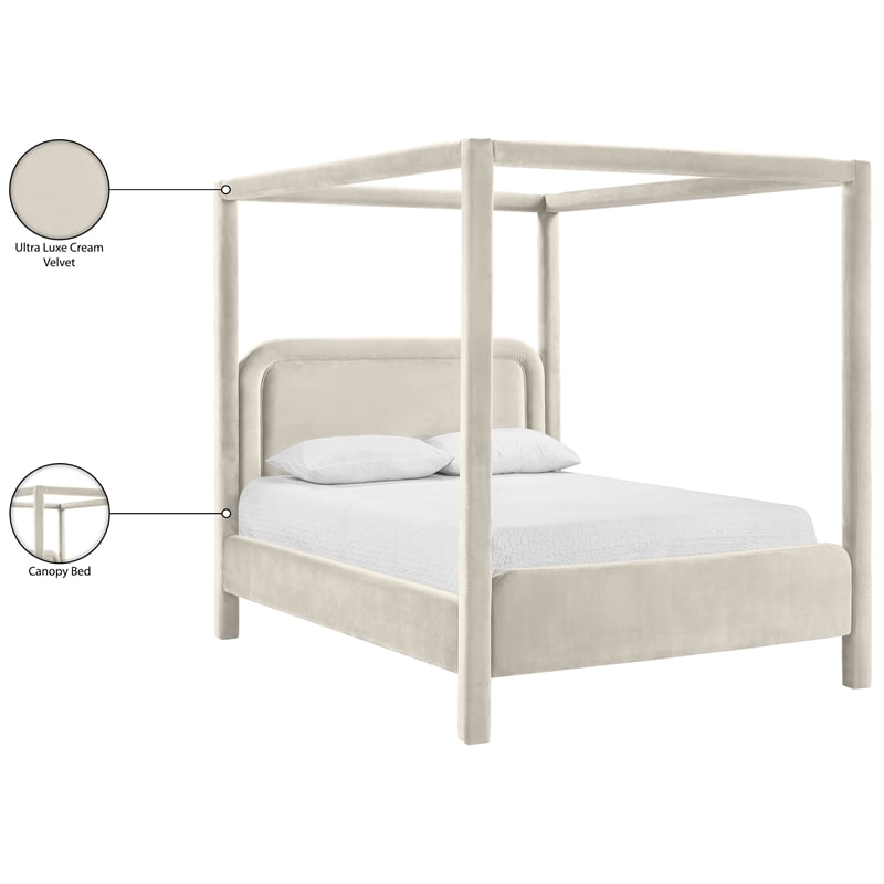 Meridian Furniture Salina Cream Velvet Upholstered Full Bed