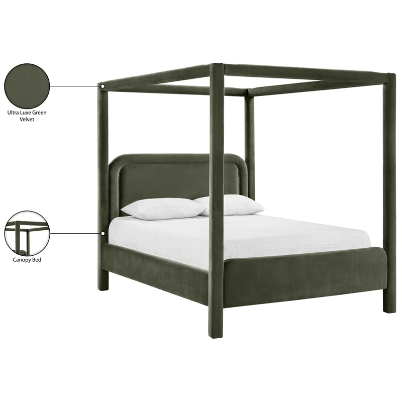 Meridian Furniture Salina Green Velvet Upholstered Queen Bed