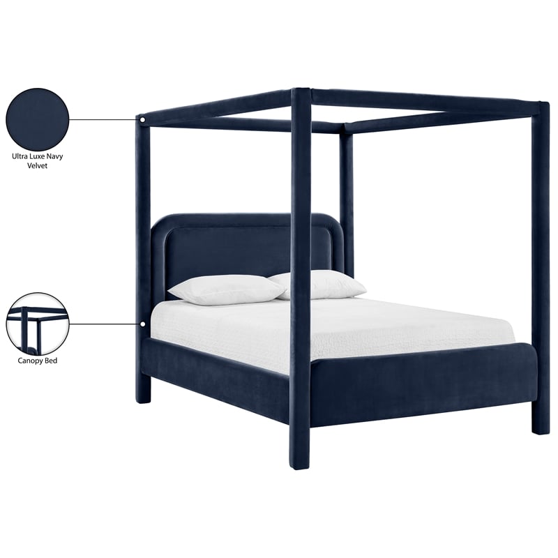 Meridian Furniture Salina Navy Velvet Upholstered King Bed