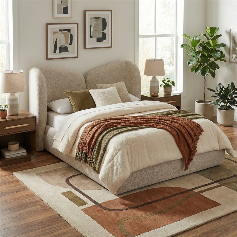 Meridian Furniture Elowen Beige Chenille Fabric Upholstered Full Bed