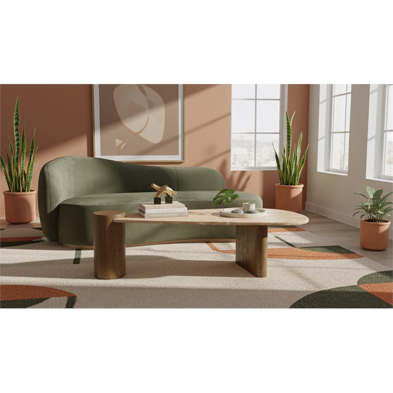 Meridian Furniture Taverna Natural Travertine Top And Oak Wood Base Coffee Table