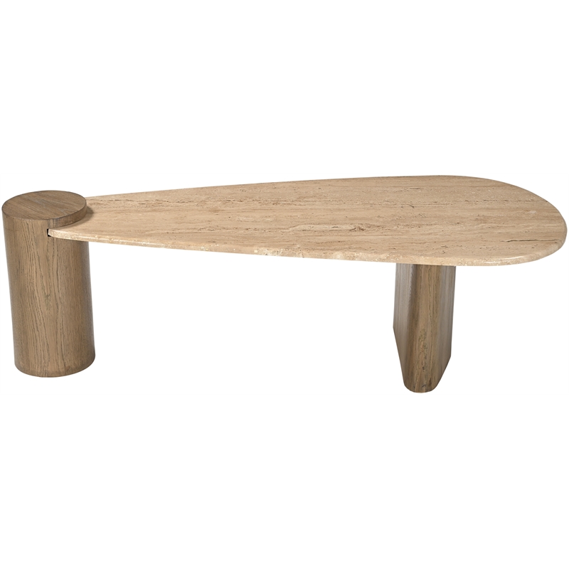 Meridian Furniture Taverna Natural Travertine Top And Oak Wood Base Coffee Table