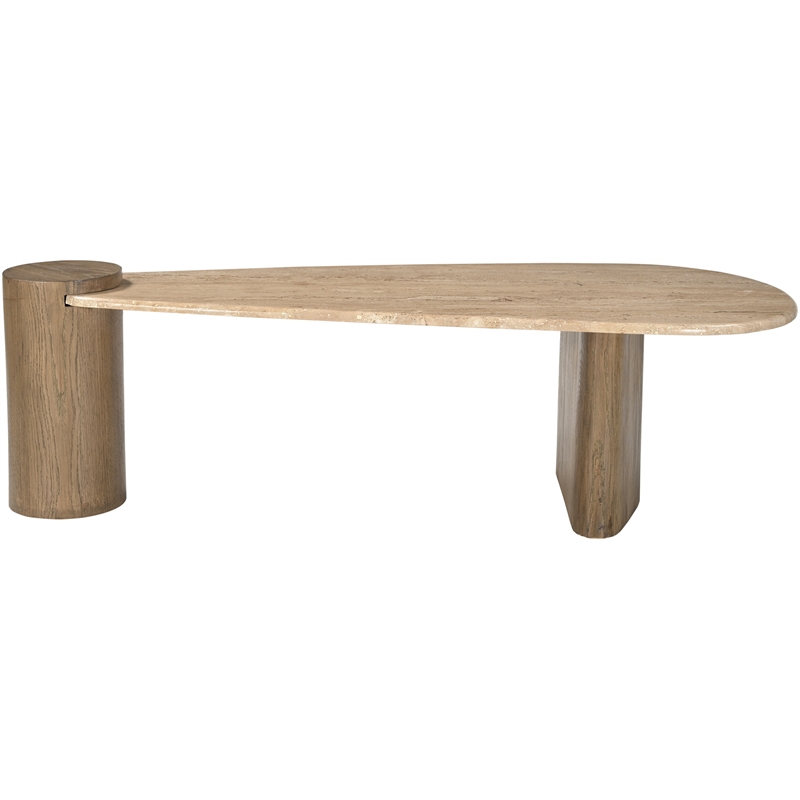 Meridian Furniture Taverna Natural Travertine Top And Oak Wood Base Coffee Table