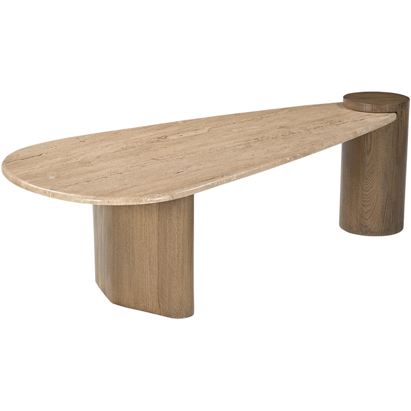 Meridian Furniture Taverna Natural Travertine Top And Oak Wood Base Coffee Table