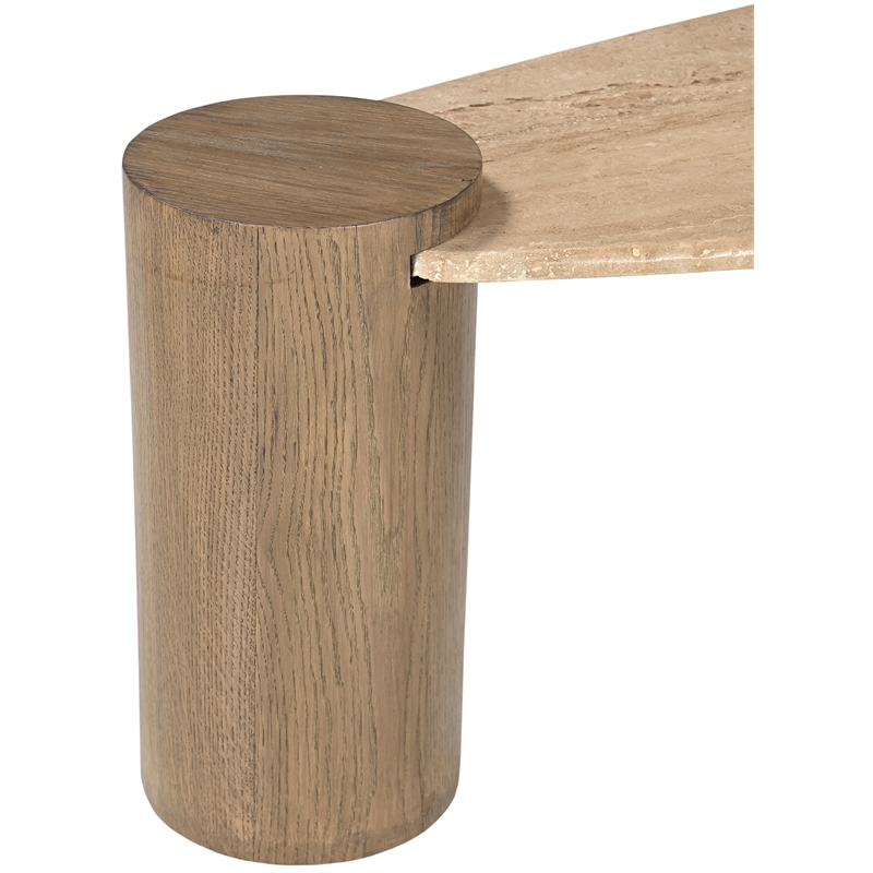 Meridian Furniture Taverna Natural Travertine Top And Oak Wood Base Coffee Table