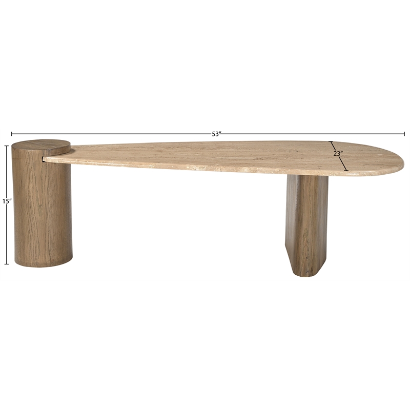 Meridian Furniture Taverna Natural Travertine Top And Oak Wood Base Coffee Table