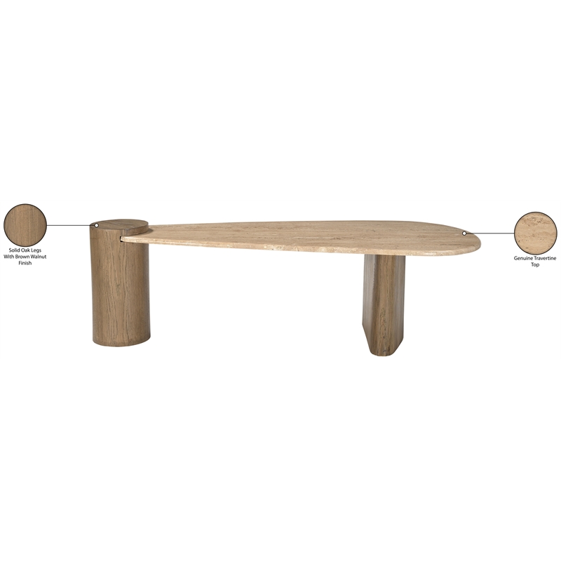 Meridian Furniture Taverna Natural Travertine Top And Oak Wood Base Coffee Table