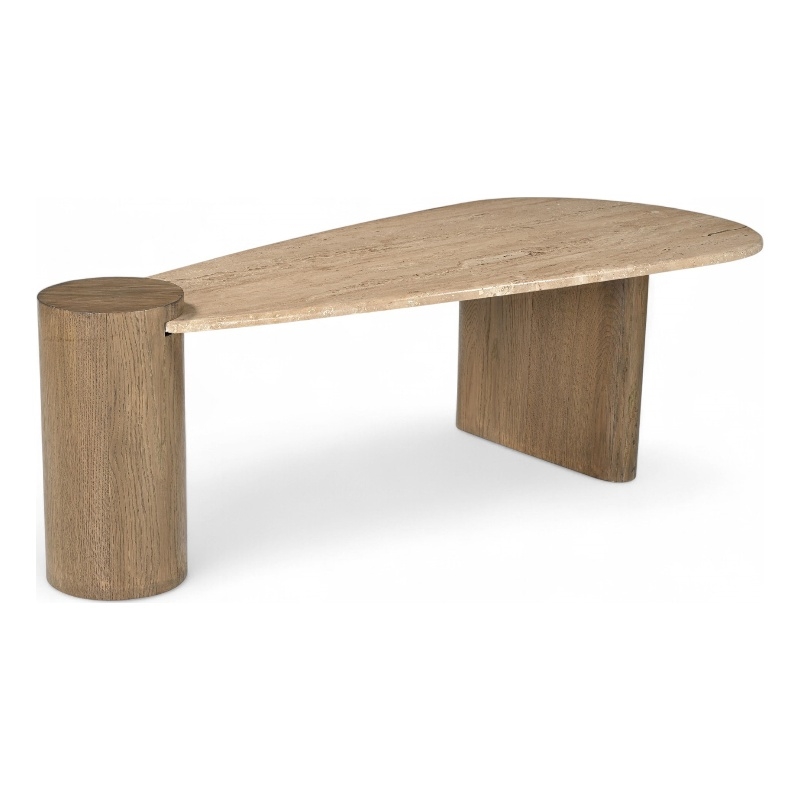 Meridian Furniture Taverna Natural Travertine Top And Oak Wood Base Coffee Table