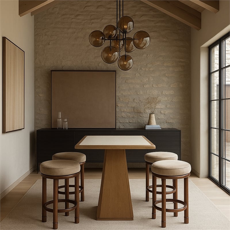 Meridian Furniture Atrium Brown Glass Top And Wood Base Counter Height Table