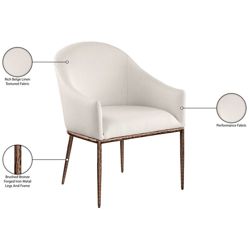 Meridian Furniture Ferro Beige Linen Textured Performance Fabric Dining AC