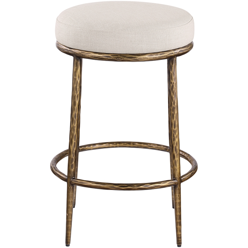 Meridian Furniture Ferro Beige Linen Textured Performance Fabric Counter Stool