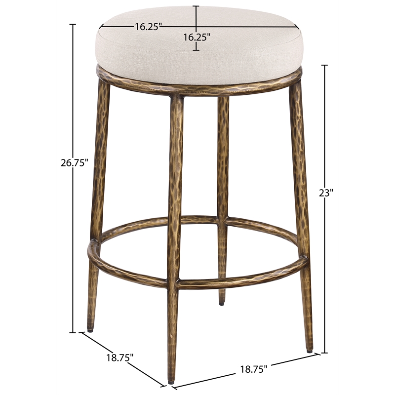 Meridian Furniture Ferro Beige Linen Textured Performance Fabric Counter Stool