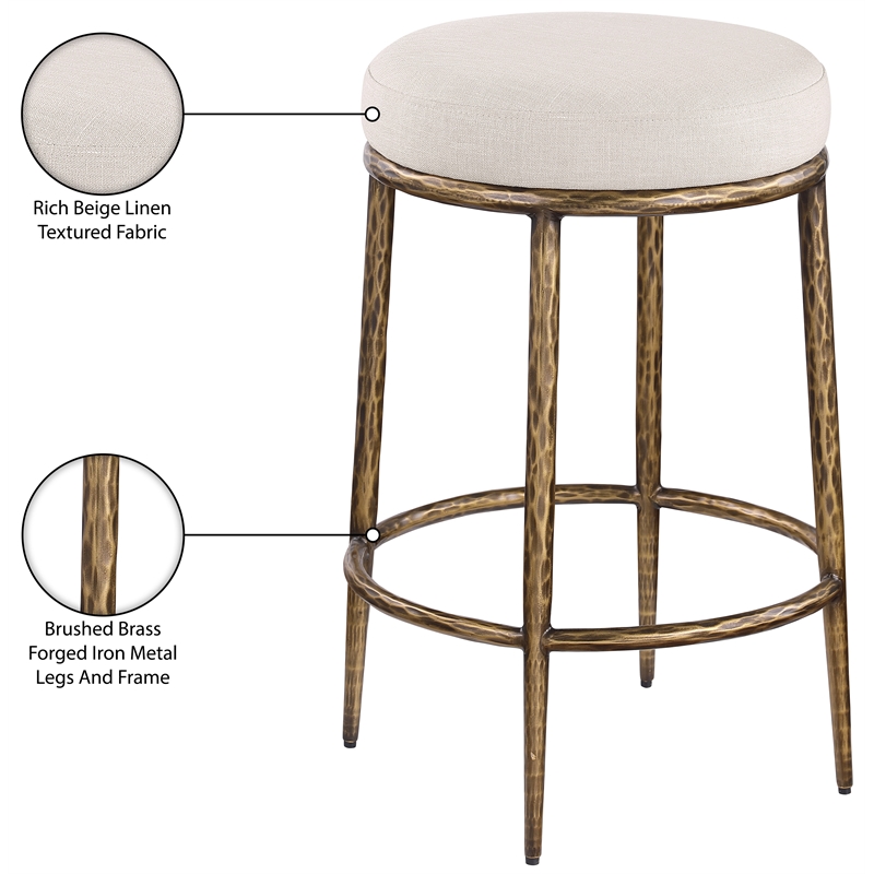 Meridian Furniture Ferro Beige Linen Textured Performance Fabric Counter Stool