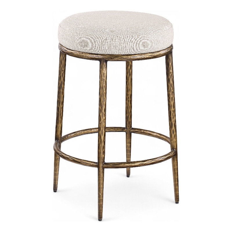 Meridian Furniture Ferro Beige Linen Textured Performance Fabric Counter Stool