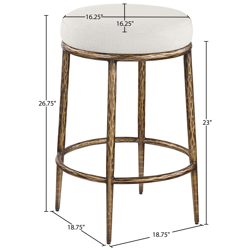 Meridian Furniture Ferro Cream Linen Textured Performance Fabric Counter Stool