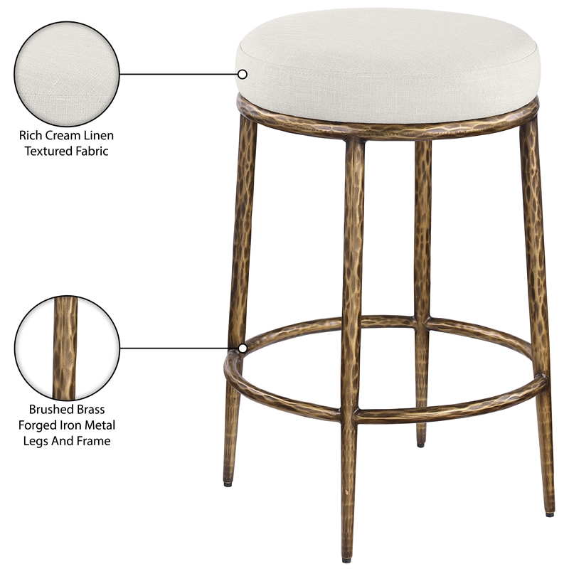 Meridian Furniture Ferro Cream Linen Textured Performance Fabric Counter Stool