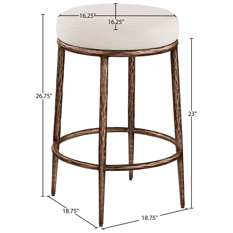Meridian Furniture Ferro Beige Linen Textured Performance Fabric Counter Stool
