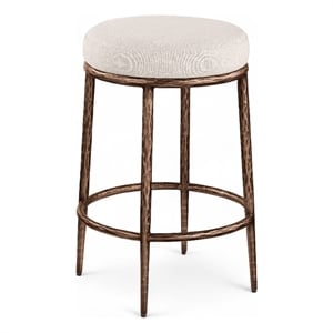 Meridian Furniture Ferro Beige Linen Textured Performance Fabric Counter Stool