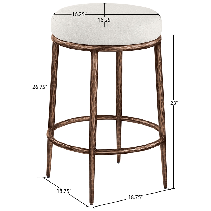 Meridian Furniture Ferro Cream Linen Textured Performance Fabric Counter Stool