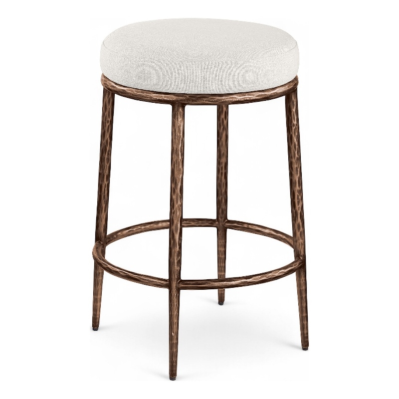 Meridian Furniture Ferro Cream Linen Textured Performance Fabric Counter Stool