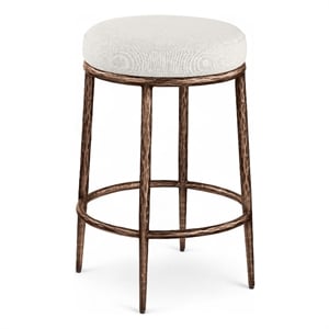 Meridian Furniture Ferro Cream Linen Textured Performance Fabric Counter Stool