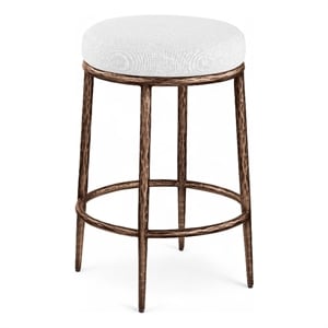 Meridian Furniture Ferro White Linen Textured Performance Fabric Counter Stool