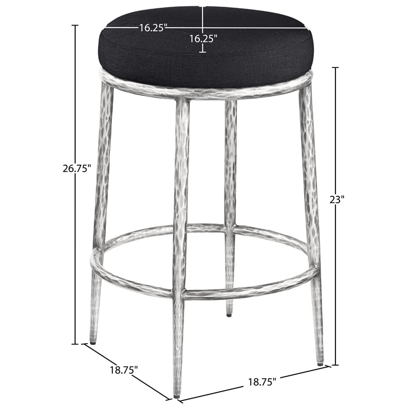 Meridian Furniture Ferro Black Linen Textured Performance Fabric Counter Stool