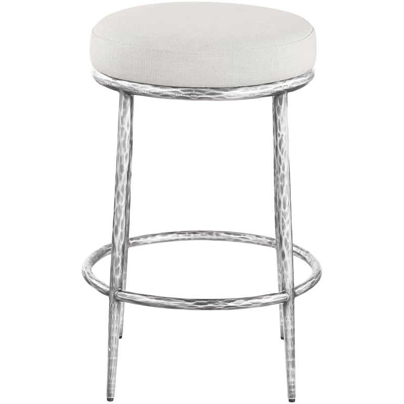 Meridian Furniture Ferro Cream Linen Textured Performance Fabric Counter Stool