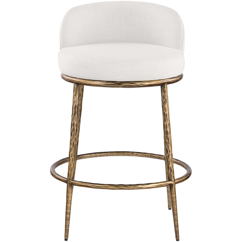 Meridian Furniture Ferro Cream Linen Textured Performance Fabric Counter Stool
