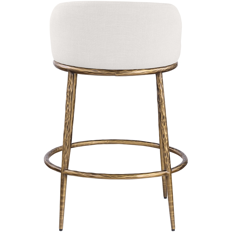 Meridian Furniture Ferro Cream Linen Textured Performance Fabric Counter Stool