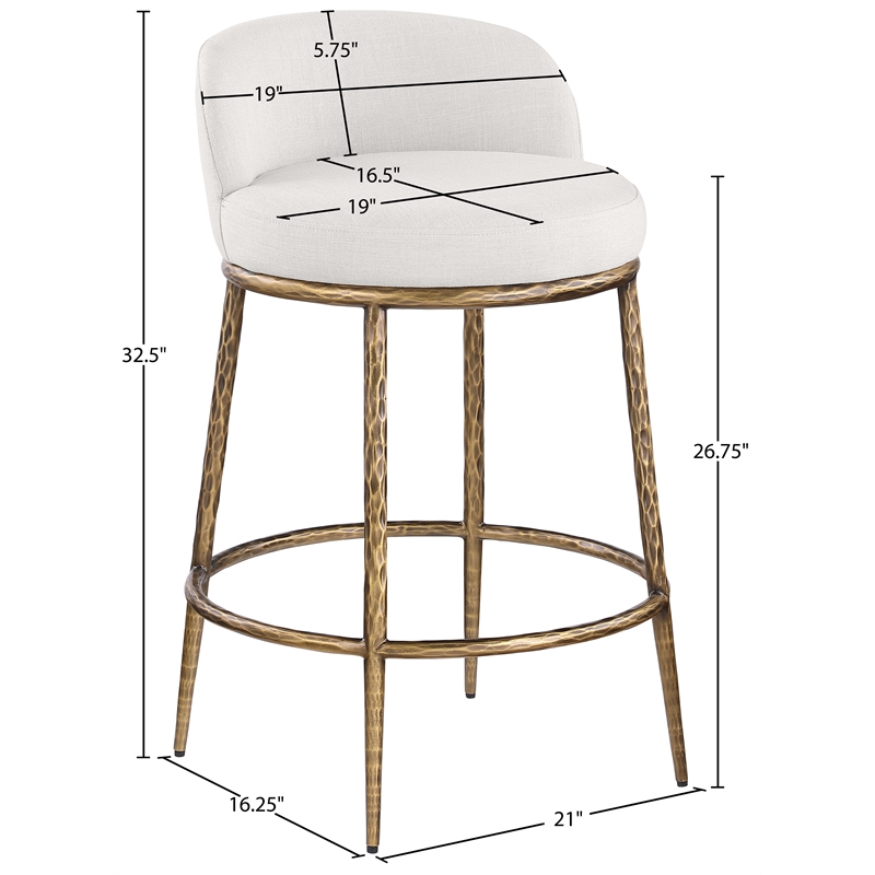 Meridian Furniture Ferro Cream Linen Textured Performance Fabric Counter Stool
