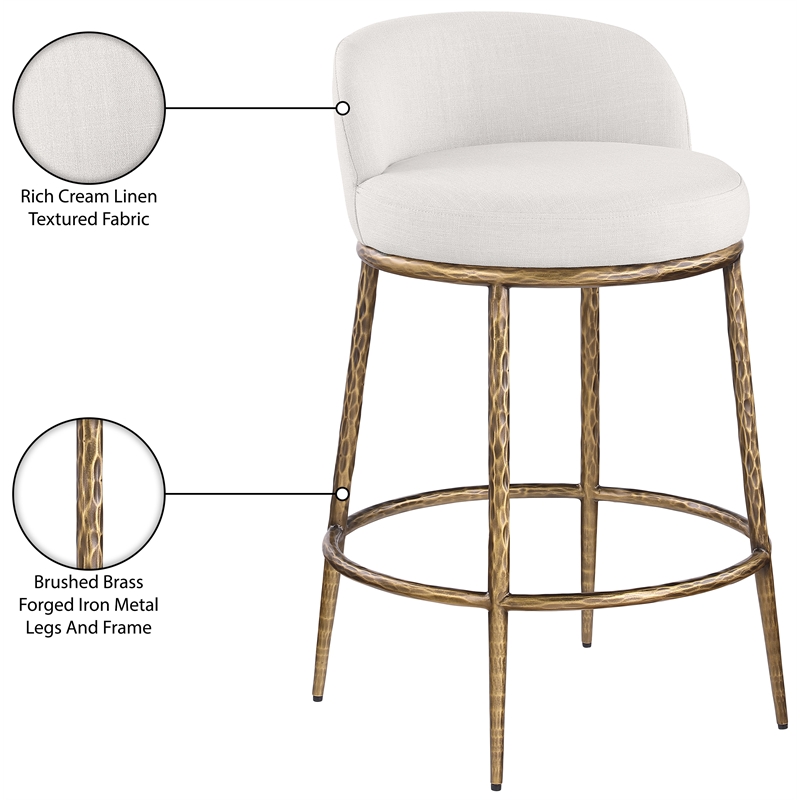 Meridian Furniture Ferro Cream Linen Textured Performance Fabric Counter Stool