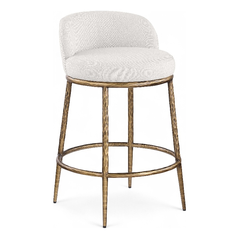 Meridian Furniture Ferro Cream Linen Textured Performance Fabric Counter Stool