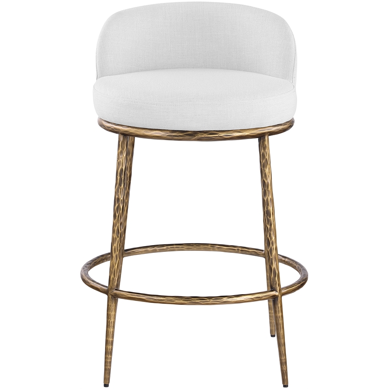 Meridian Furniture Ferro White Linen Textured Performance Fabric Counter Stool