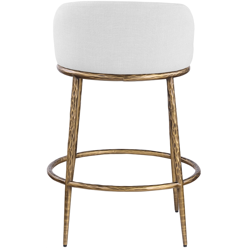 Meridian Furniture Ferro White Linen Textured Performance Fabric Counter Stool