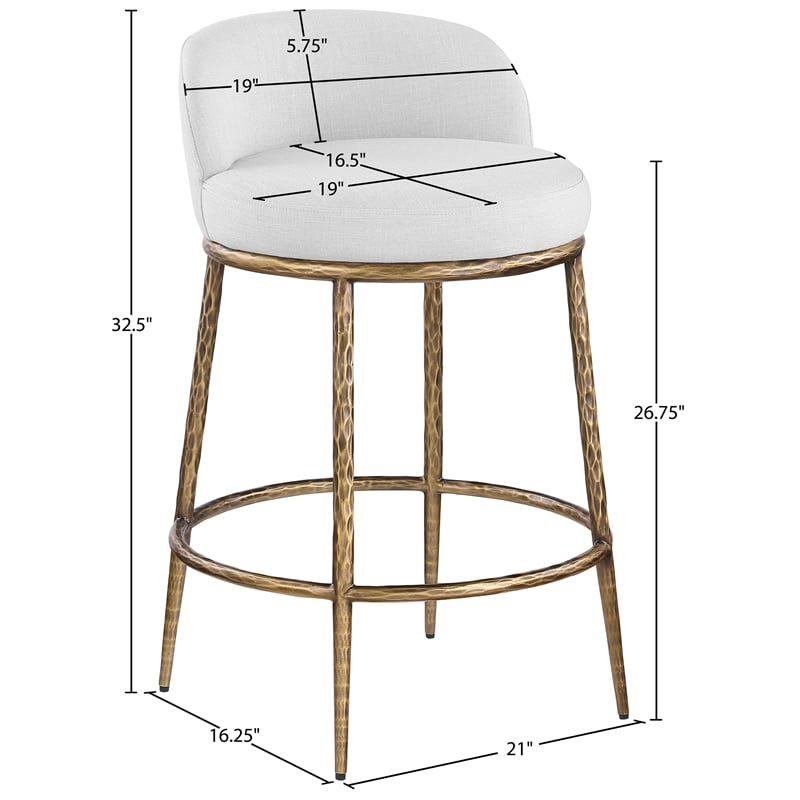 Meridian Furniture Ferro White Linen Textured Performance Fabric Counter Stool