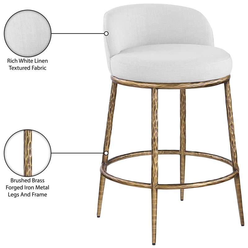 Meridian Furniture Ferro White Linen Textured Performance Fabric Counter Stool