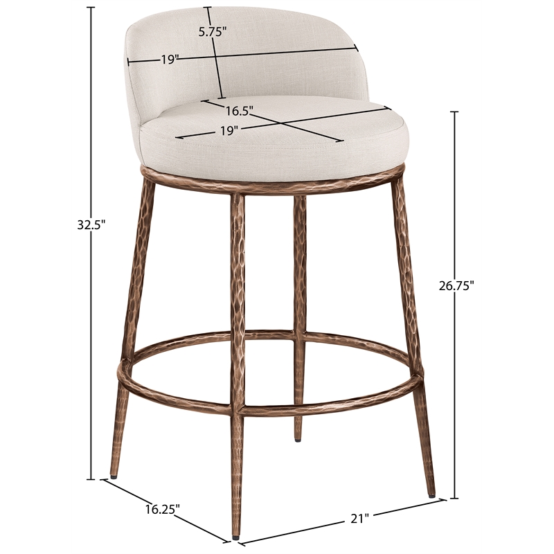 Meridian Furniture Ferro Beige Linen Textured Performance Fabric Counter Stool