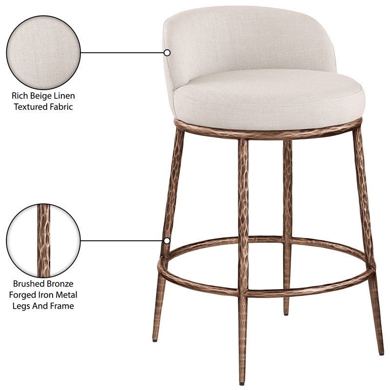 Meridian Furniture Ferro Beige Linen Textured Performance Fabric Counter Stool