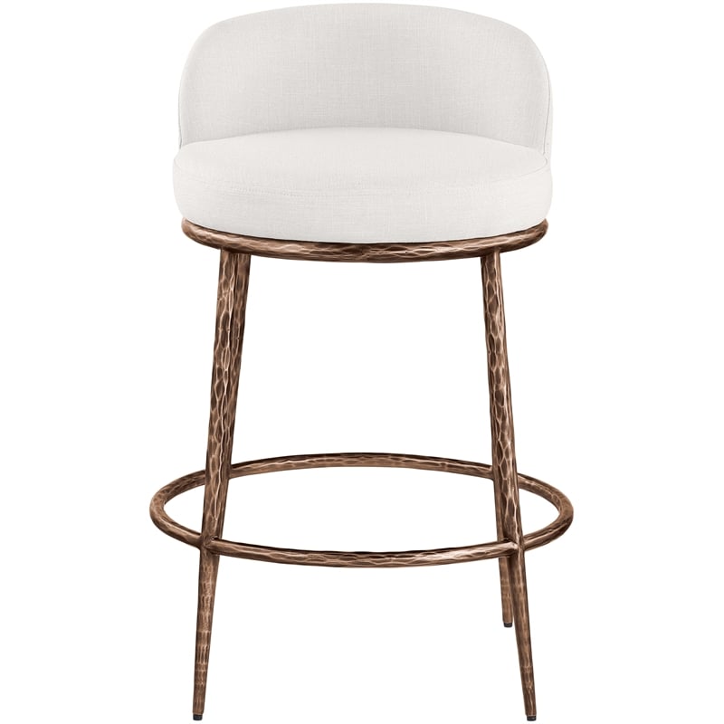 Meridian Furniture Ferro Cream Linen Textured Performance Fabric Counter Stool