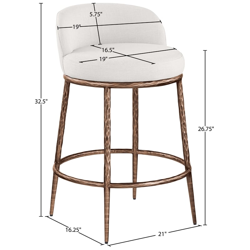 Meridian Furniture Ferro Cream Linen Textured Performance Fabric Counter Stool