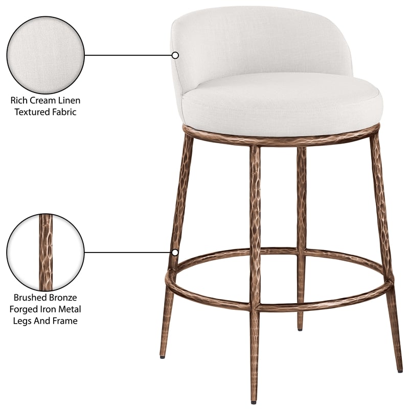 Meridian Furniture Ferro Cream Linen Textured Performance Fabric Counter Stool
